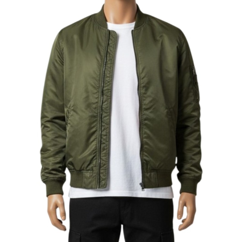 H&M LOGG Bomber Jacket Mens S Olive Green MA-1 Flight Y2K Streetwear Military